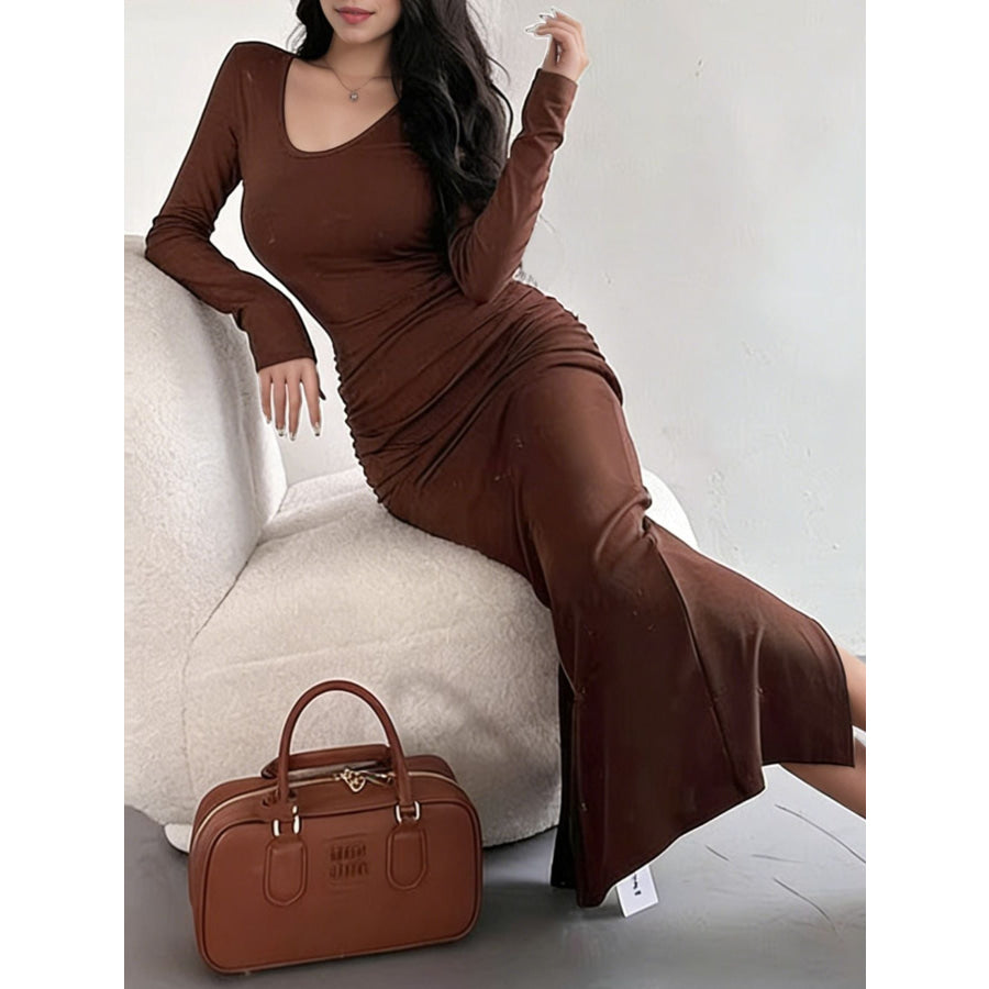 Slit Long Sleeve Bodycon Maxi Dress Apparel and Accessories