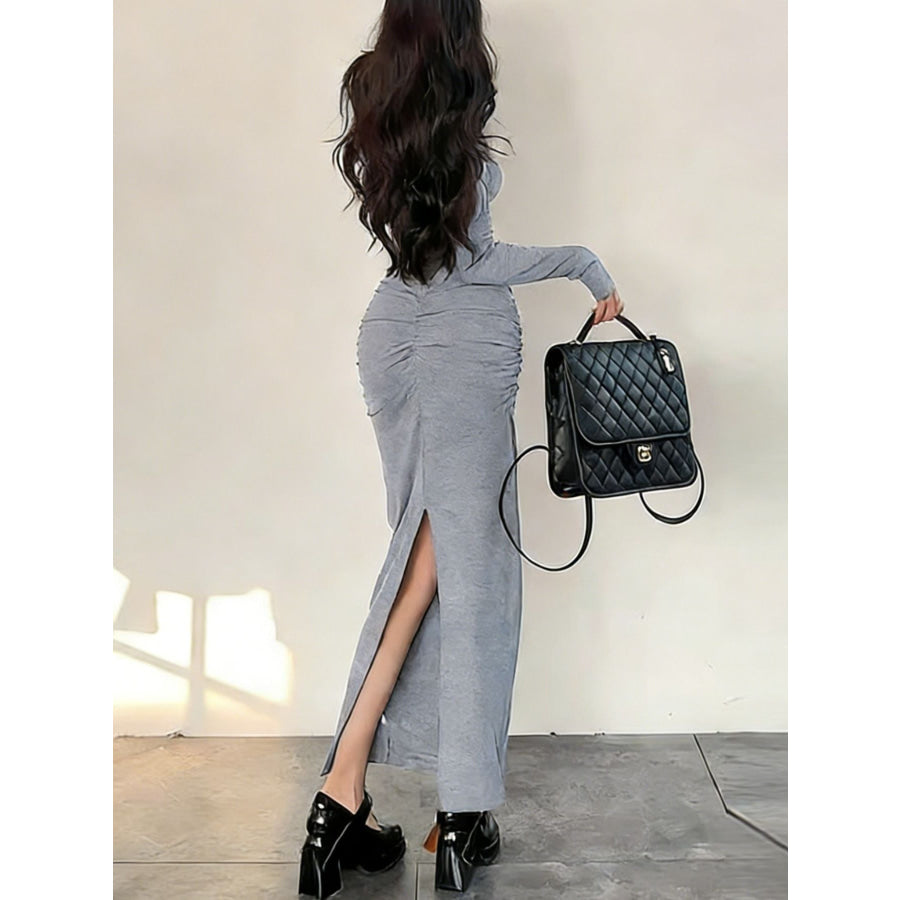 Slit Long Sleeve Bodycon Maxi Dress Apparel and Accessories