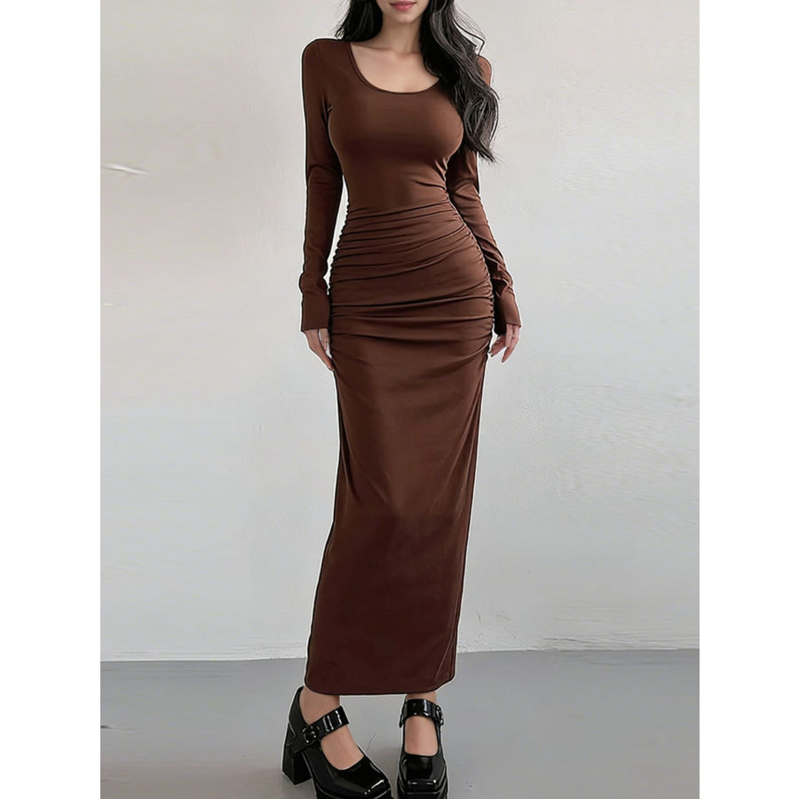 Slit Long Sleeve Bodycon Maxi Dress Apparel and Accessories