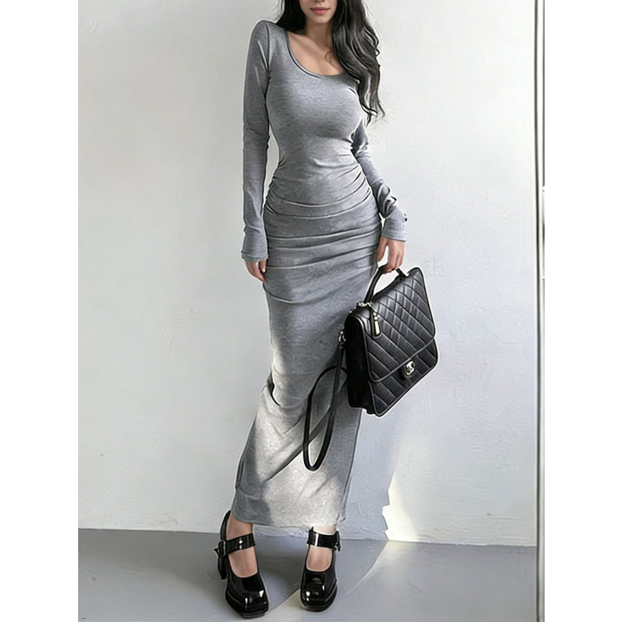 Slit Long Sleeve Bodycon Maxi Dress Light Gray / M Apparel and Accessories
