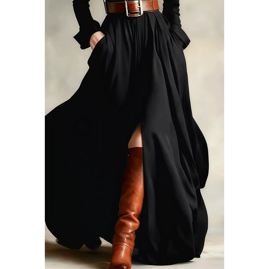 Slit Long Sleeve Maxi Shirt Dress Apparel and Accessories
