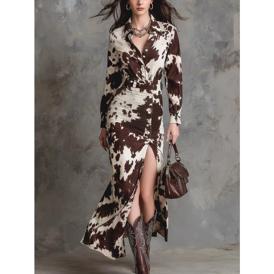 Slit Long Sleeve Shirt Dress Coffee Brown / XS Apparel and Accessories