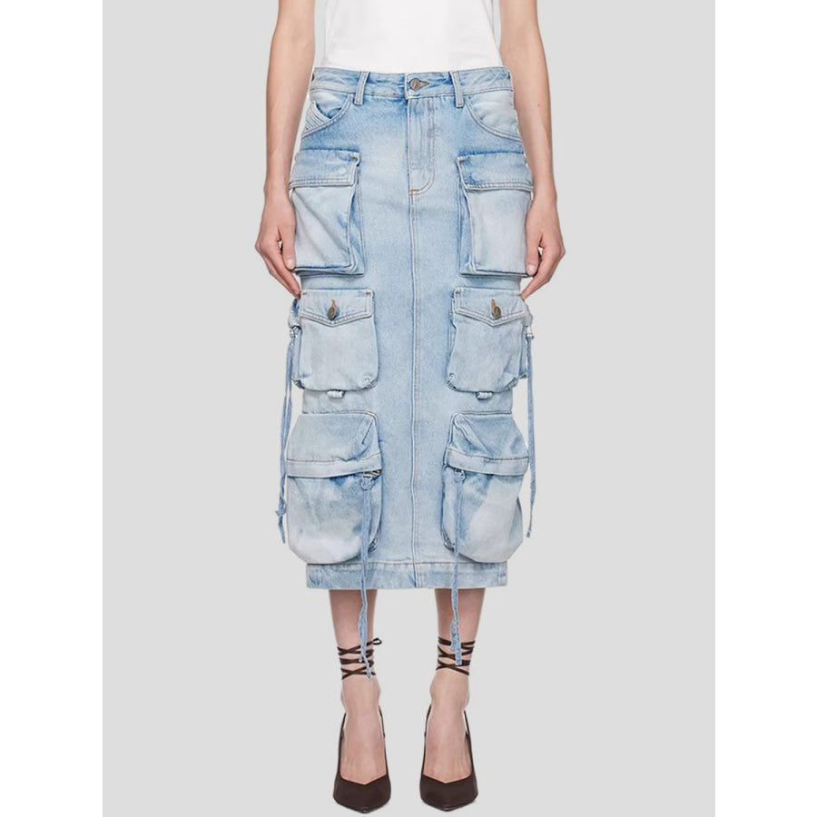 Slit Midi Denim Skirt with Pockets Light / S Apparel and Accessories