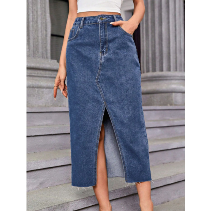 Slit Midi Denim Skirt with Pockets Medium / XS Apparel and Accessories