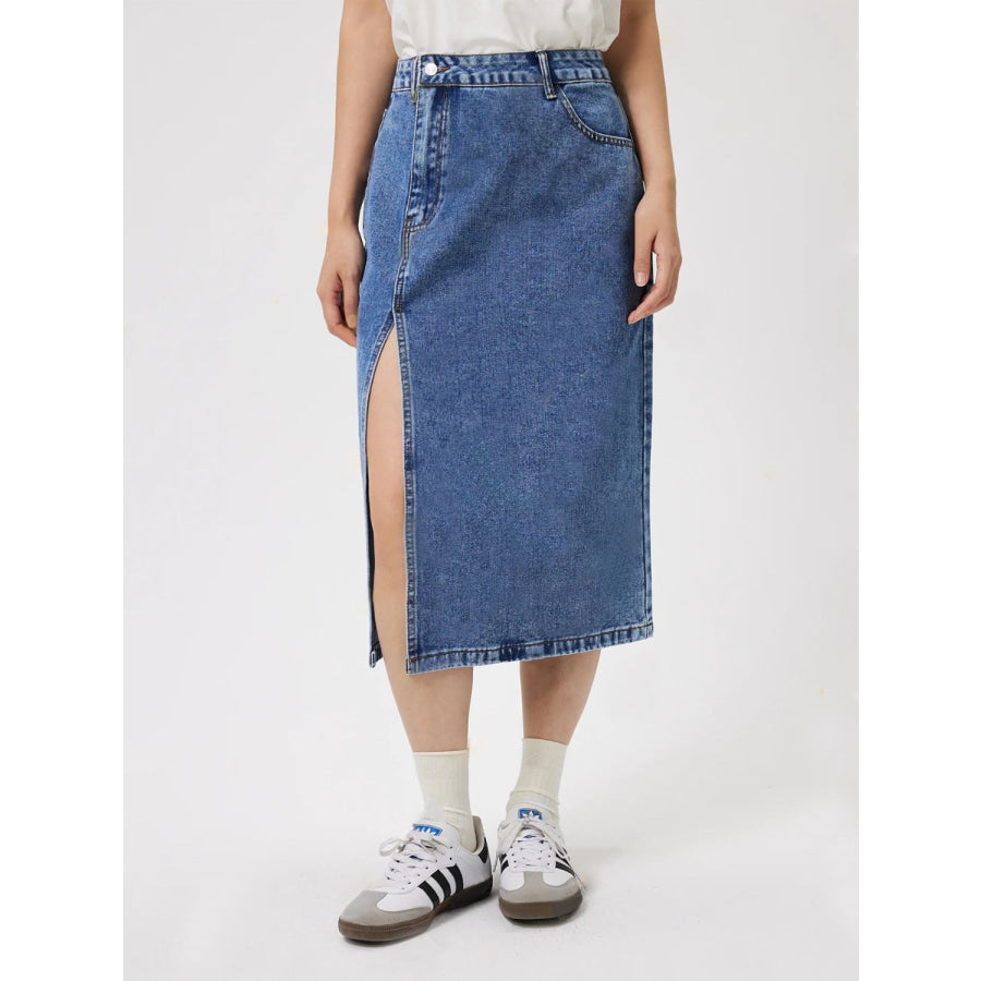 Slit Midi Denim Skirt with Pockets Medium / XS Apparel and Accessories