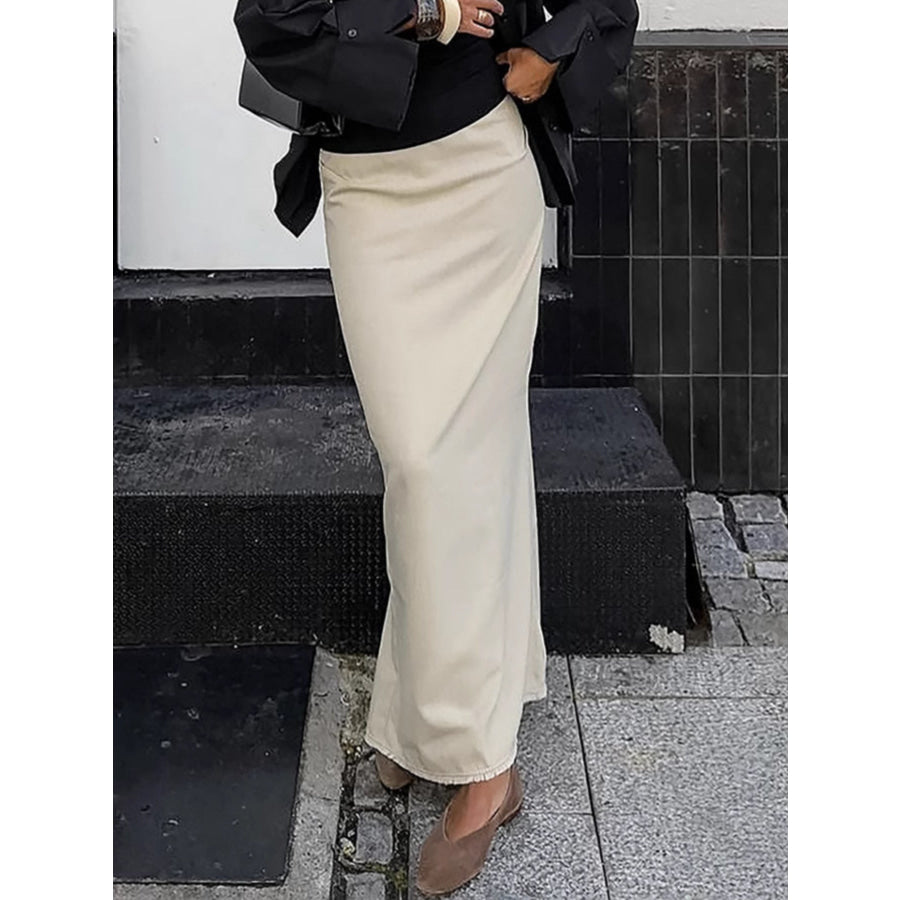Slit Midi Skirt Beige / S Apparel and Accessories