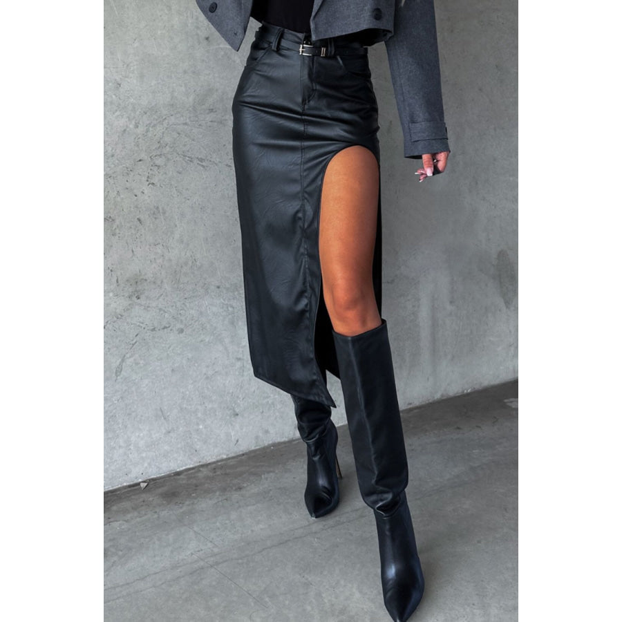 Slit Midi Skirt with Pockets Black / S Apparel and Accessories
