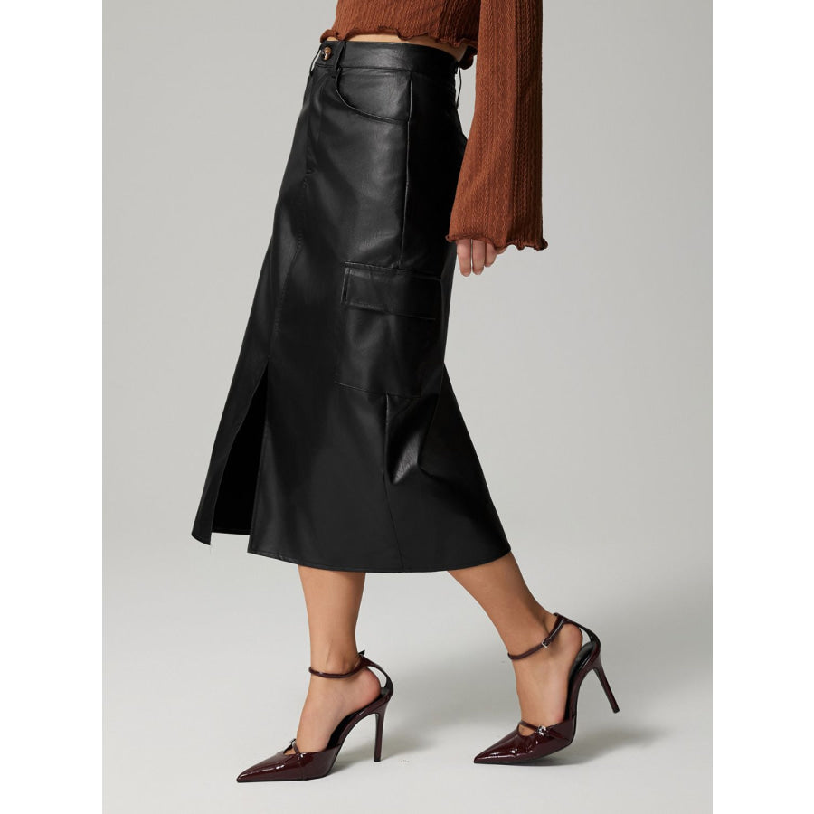 Slit Midi Skirt with Pockets Apparel and Accessories