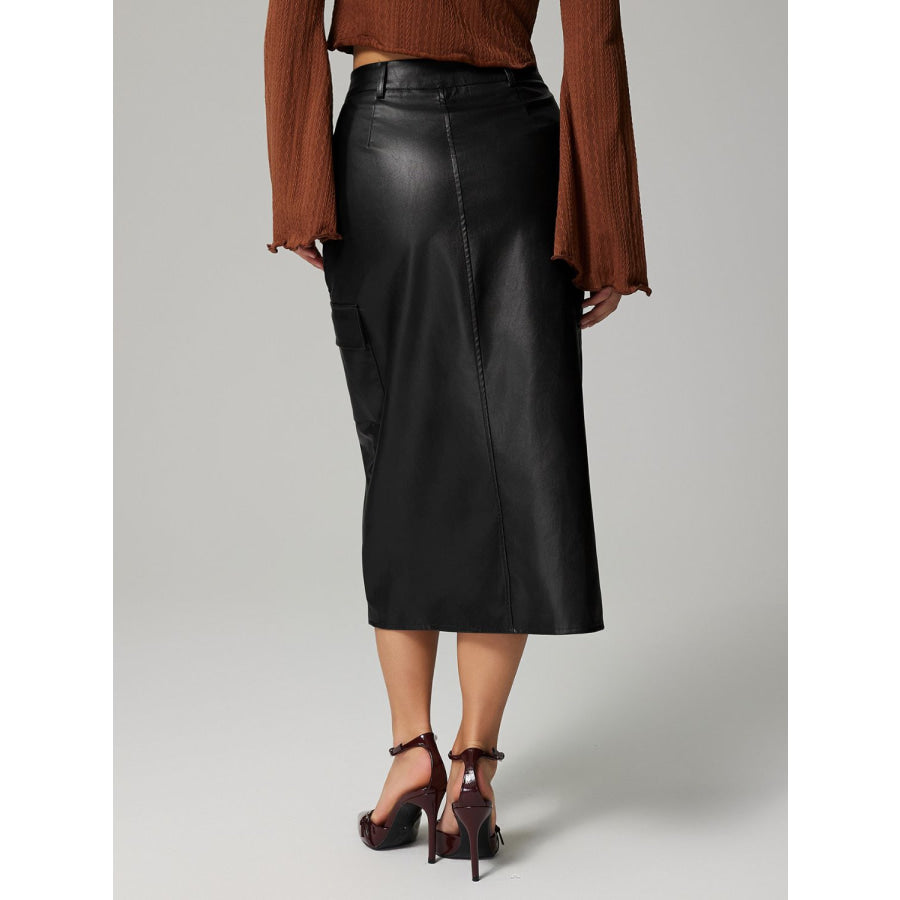 Slit Midi Skirt with Pockets Apparel and Accessories