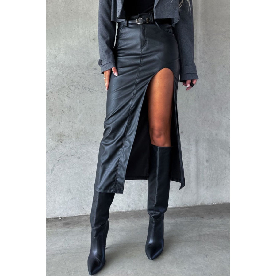 Slit Midi Skirt with Pockets Black / S Apparel and Accessories