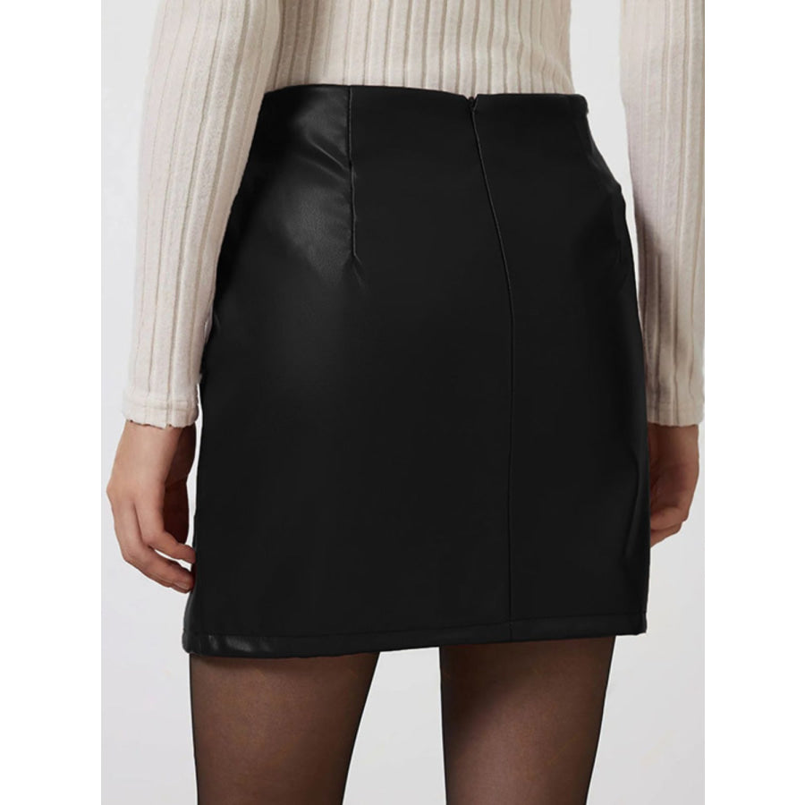 Slit Mini Skirt with Zipper Apparel and Accessories