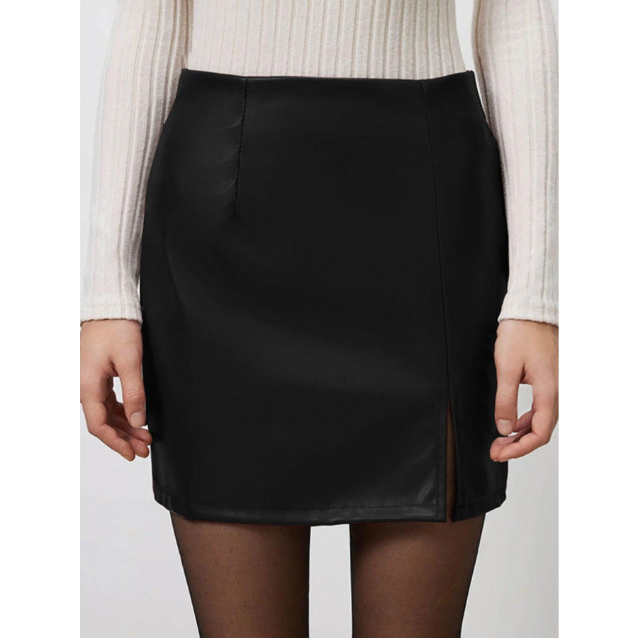 Slit Mini Skirt with Zipper Apparel and Accessories