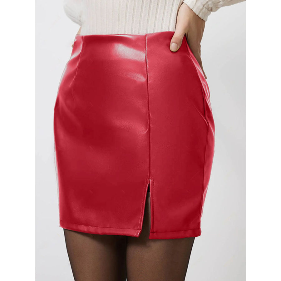 Slit Mini Skirt with Zipper Apparel and Accessories