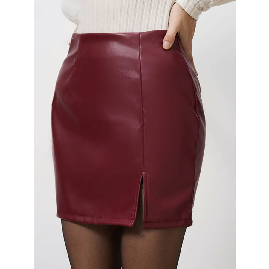 Slit Mini Skirt with Zipper Apparel and Accessories