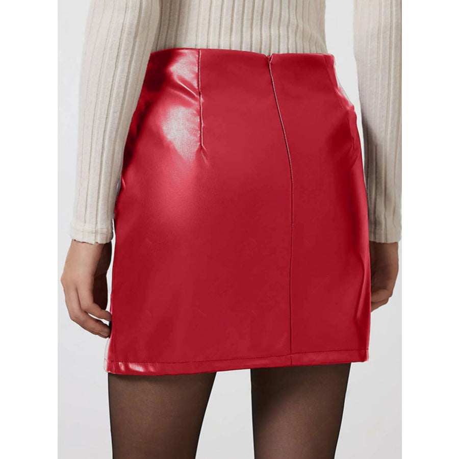 Slit Mini Skirt with Zipper Apparel and Accessories