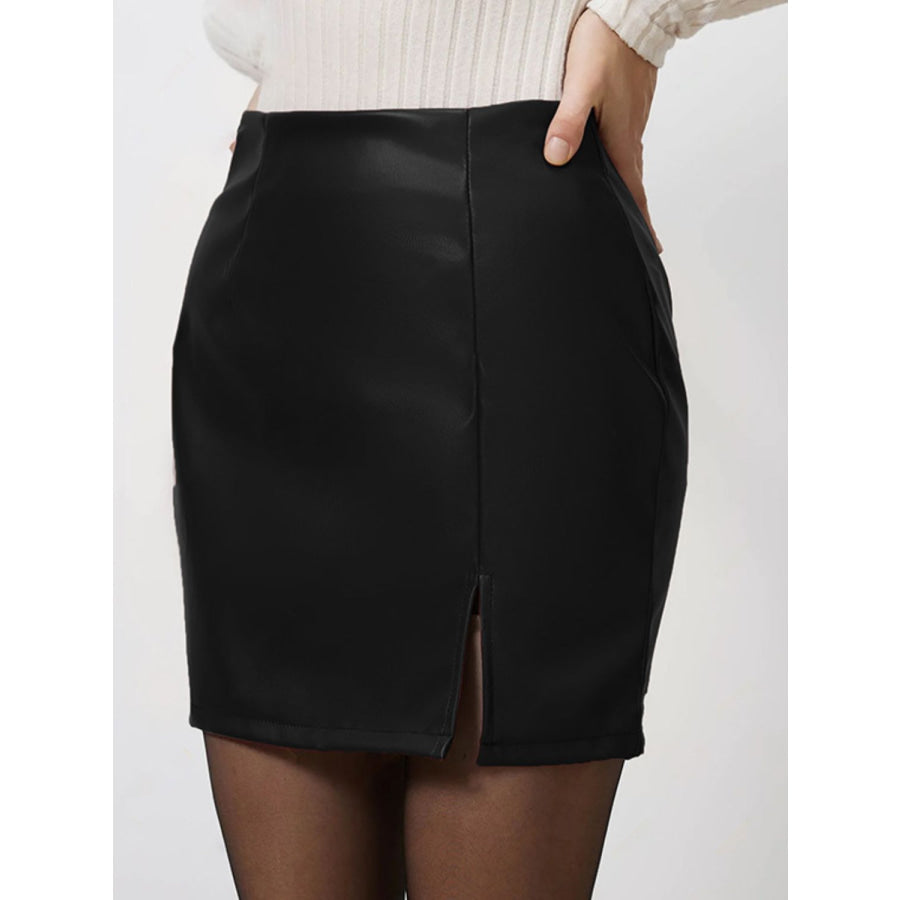 Slit Mini Skirt with Zipper Black / S Apparel and Accessories