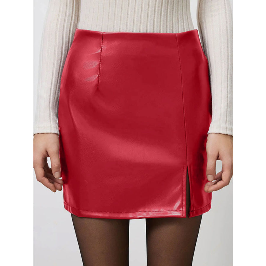 Slit Mini Skirt with Zipper Deep Red / S Apparel and Accessories