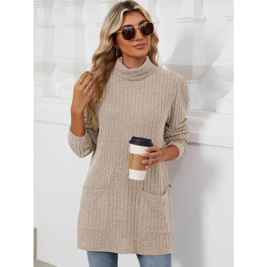 Slit Mock Neck Long Sleeve T-Shirt Apparel and Accessories