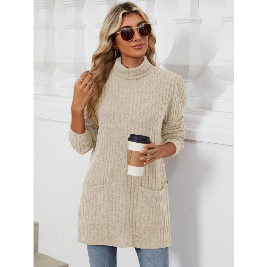 Slit Mock Neck Long Sleeve T-Shirt Apparel and Accessories