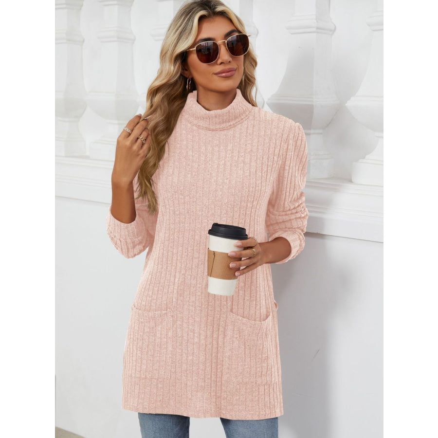 Slit Mock Neck Long Sleeve T-Shirt Apparel and Accessories