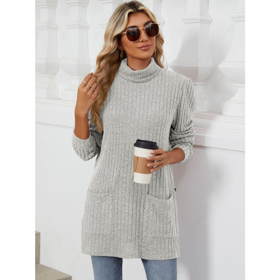 Slit Mock Neck Long Sleeve T-Shirt Apparel and Accessories