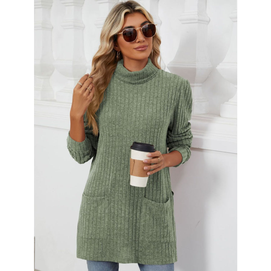 Slit Mock Neck Long Sleeve T-Shirt Apparel and Accessories