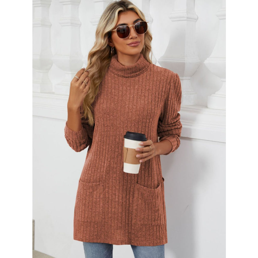 Slit Mock Neck Long Sleeve T-Shirt Apparel and Accessories