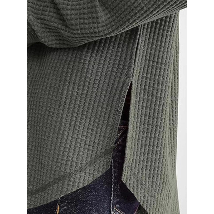 Slit Notched Long Sleeve T-Shirt Apparel and Accessories