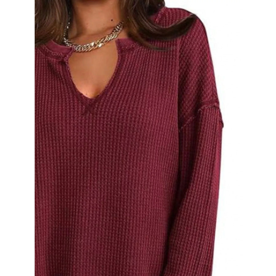 Slit Notched Long Sleeve T-Shirt Apparel and Accessories