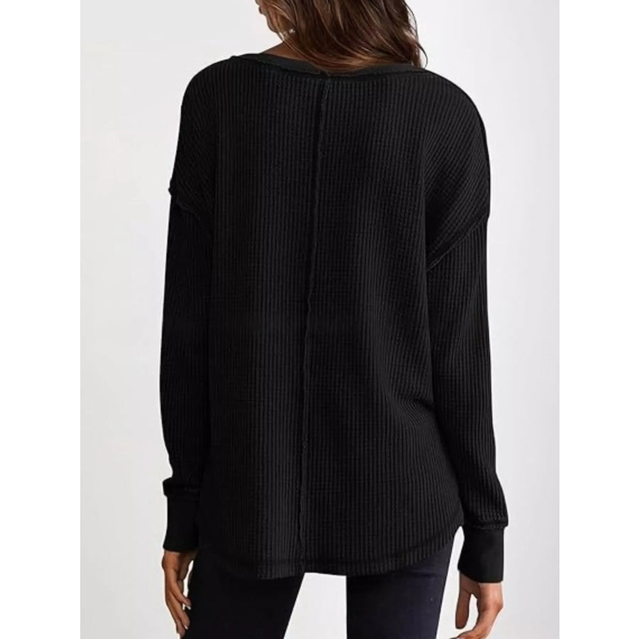 Slit Notched Long Sleeve T-Shirt Apparel and Accessories