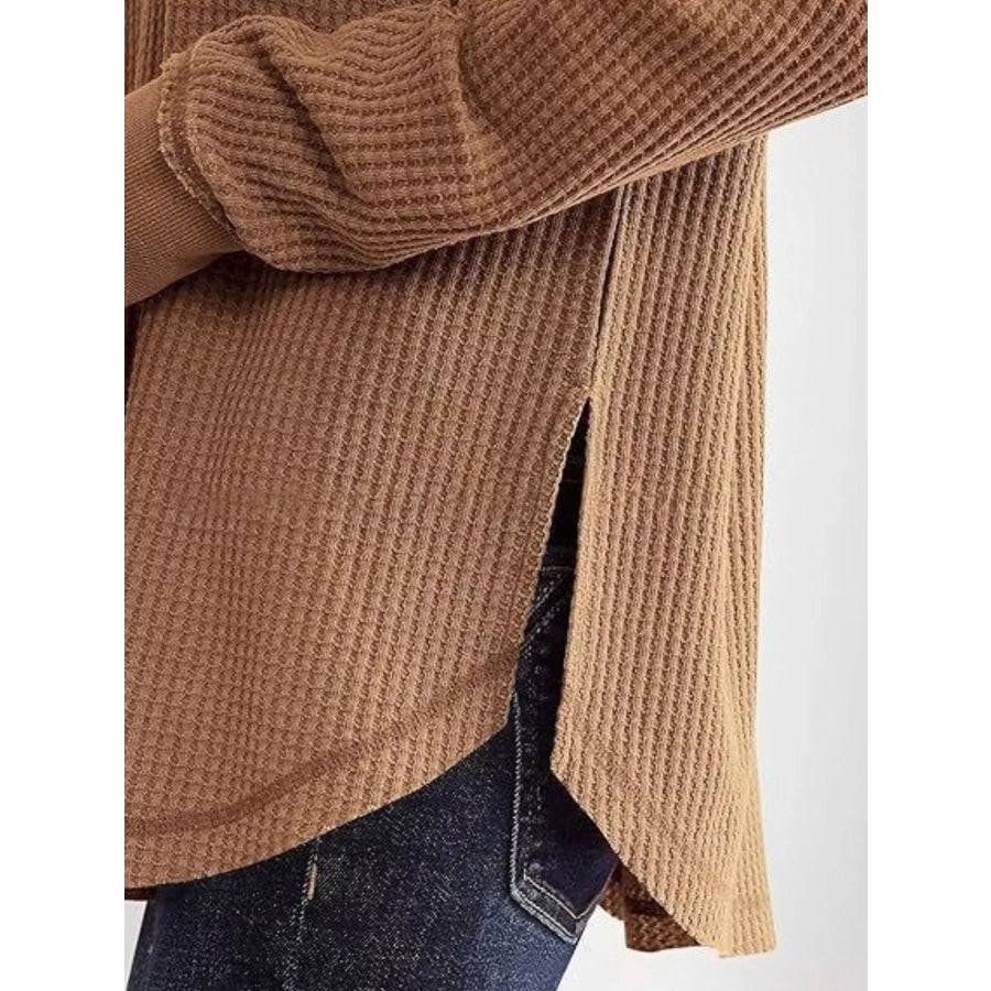 Slit Notched Long Sleeve T-Shirt Apparel and Accessories