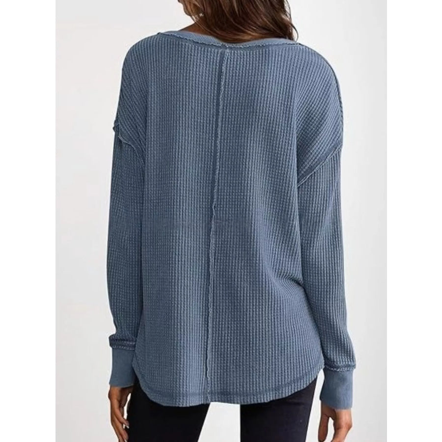Slit Notched Long Sleeve T-Shirt Apparel and Accessories