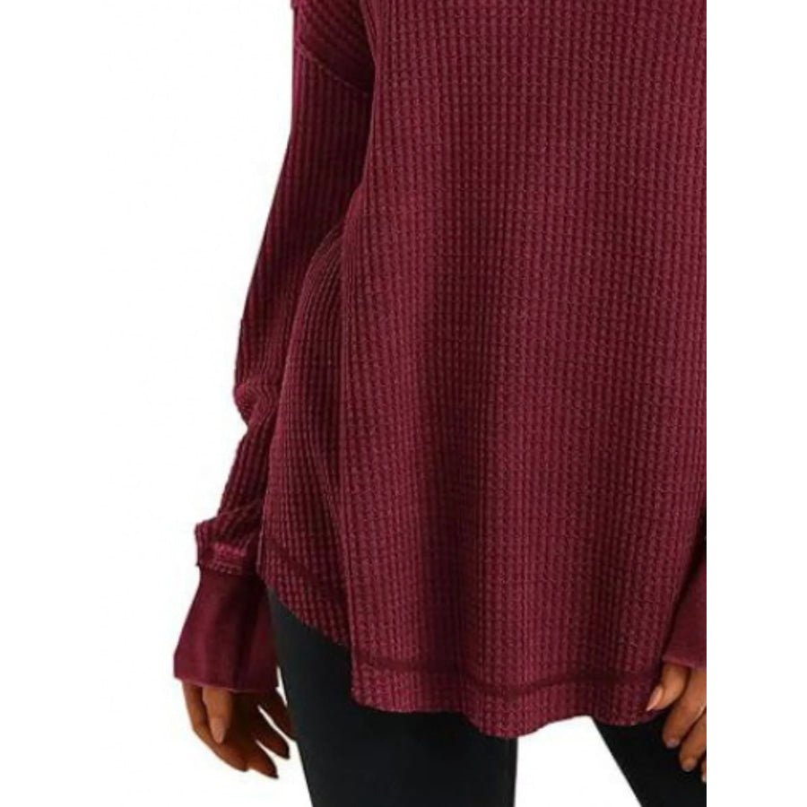 Slit Notched Long Sleeve T-Shirt Apparel and Accessories