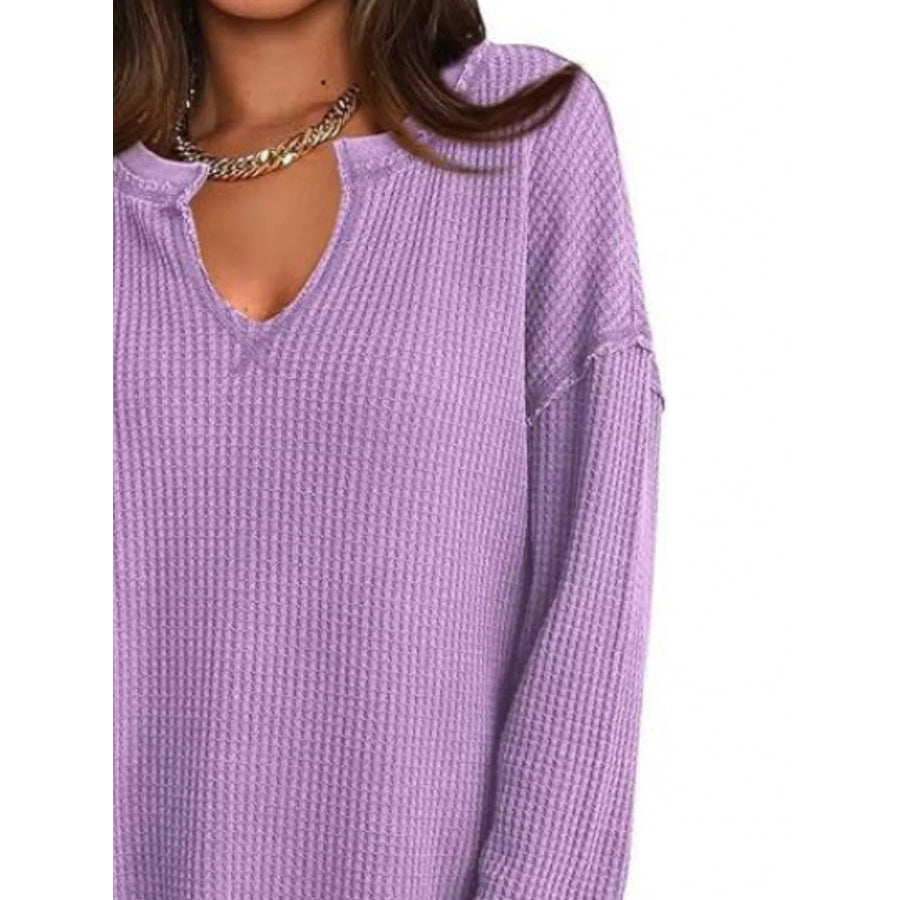 Slit Notched Long Sleeve T-Shirt Apparel and Accessories