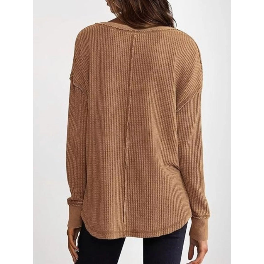 Slit Notched Long Sleeve T-Shirt Apparel and Accessories