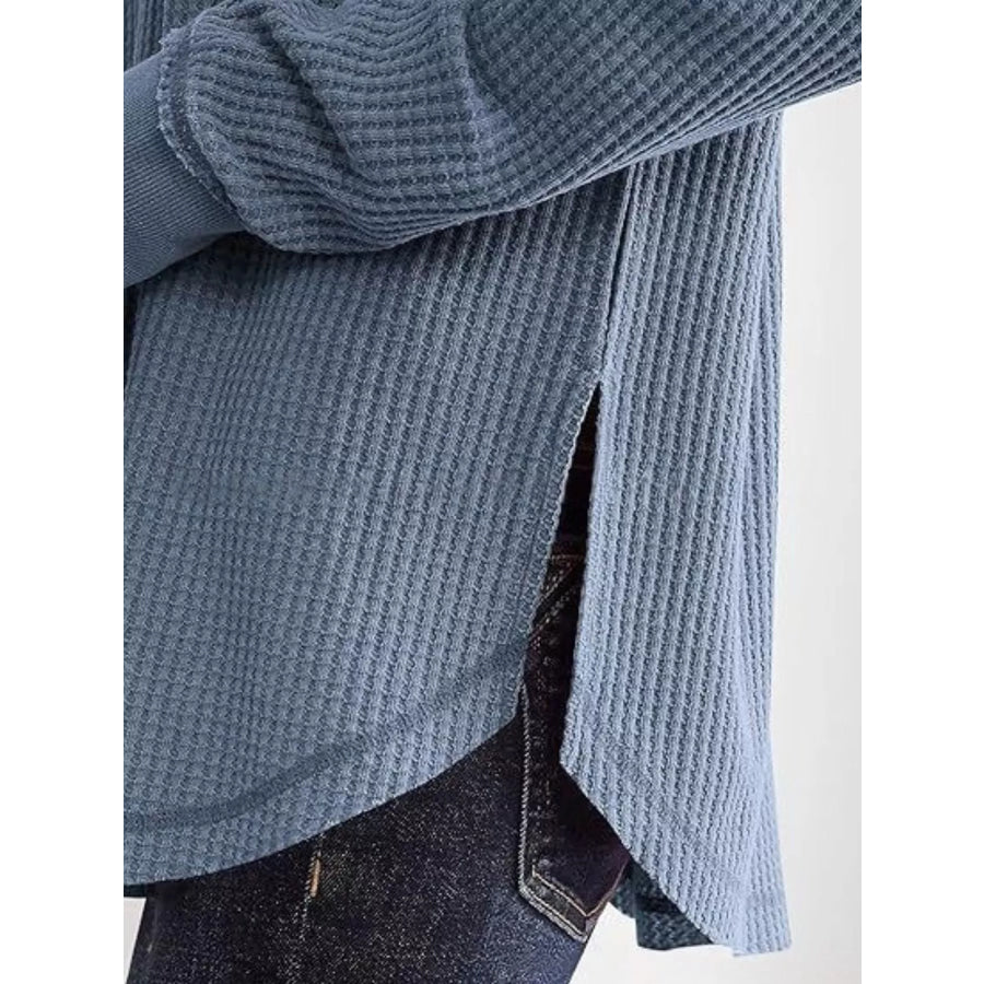 Slit Notched Long Sleeve T-Shirt Apparel and Accessories