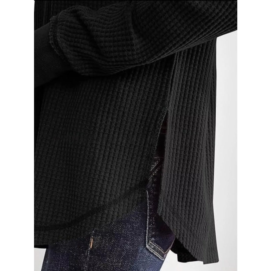 Slit Notched Long Sleeve T-Shirt Apparel and Accessories