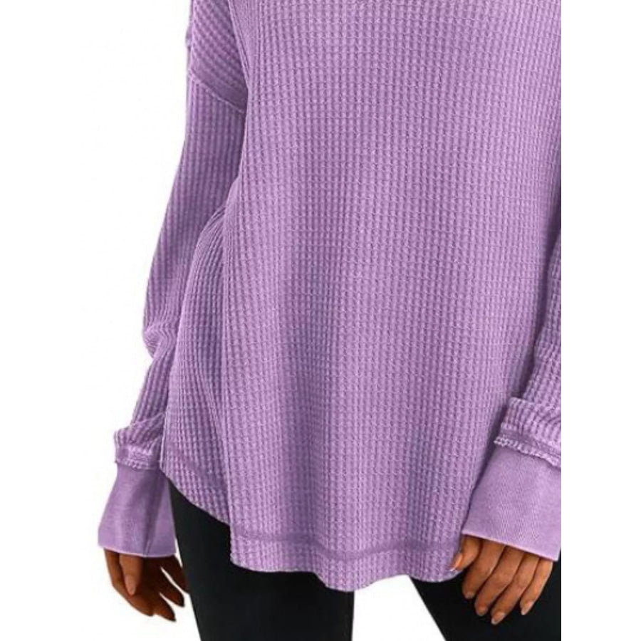 Slit Notched Long Sleeve T-Shirt Apparel and Accessories