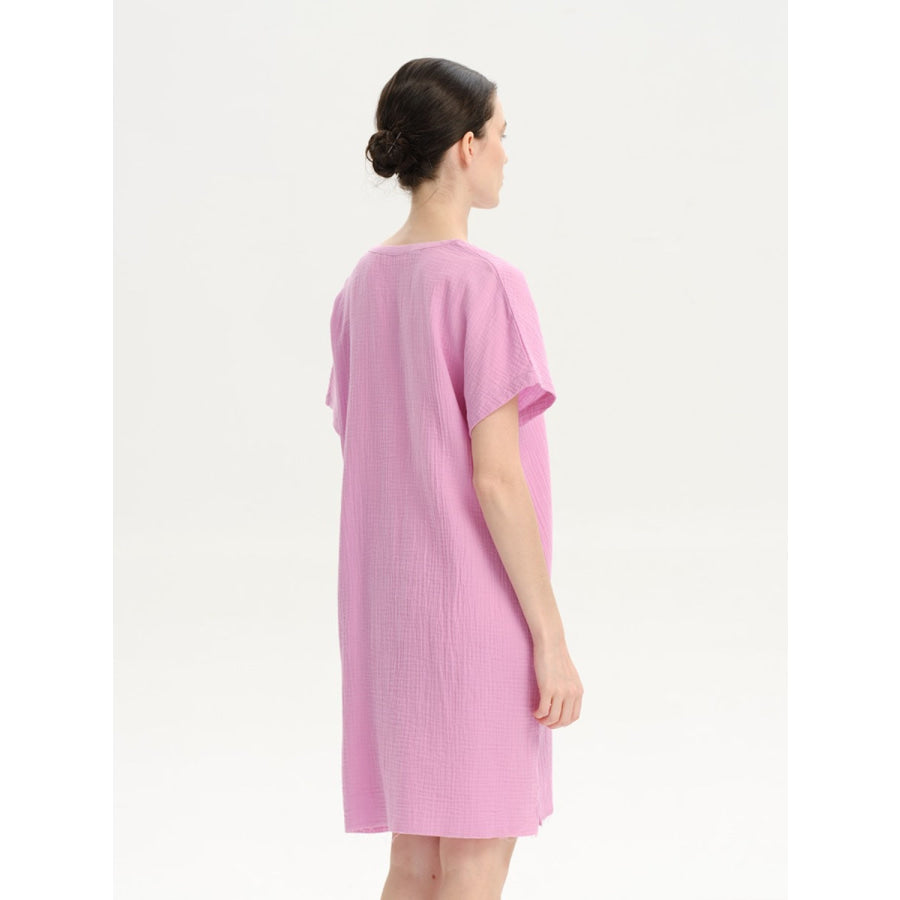 Slit Notched Short Sleeve Mini Dress Apparel and Accessories