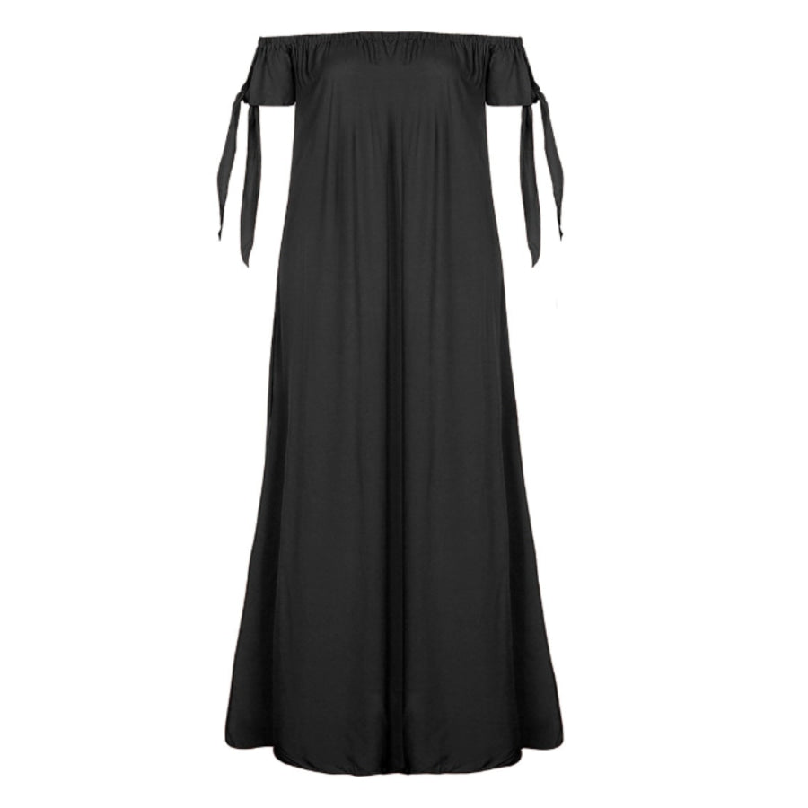 Slit Off Shoulder Short Sleeve Midi Dress Apparel and Accessories