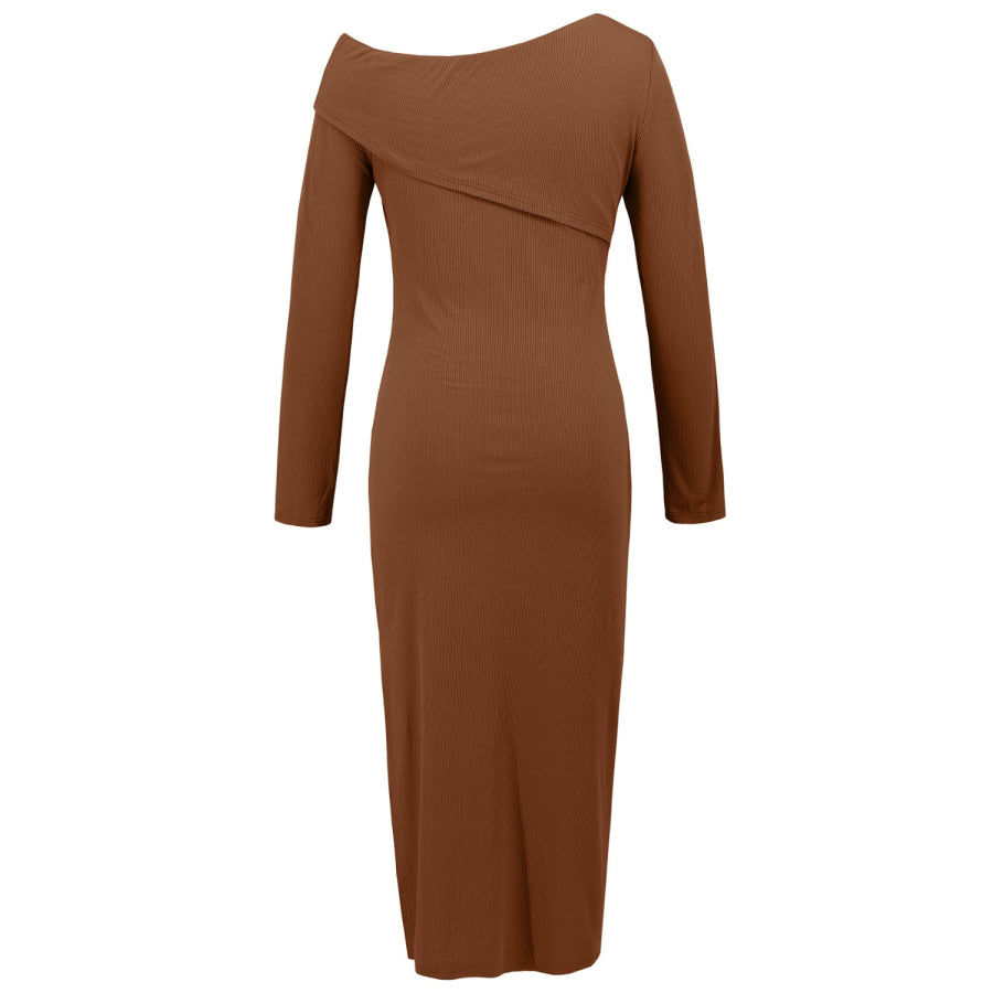 Slit One Shoulder Long Sleeve Dress Apparel and Accessories