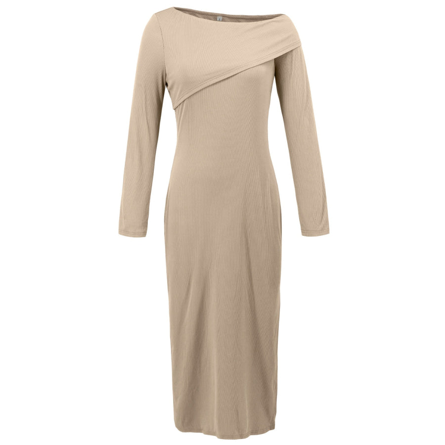 Slit One Shoulder Long Sleeve Dress Apparel and Accessories