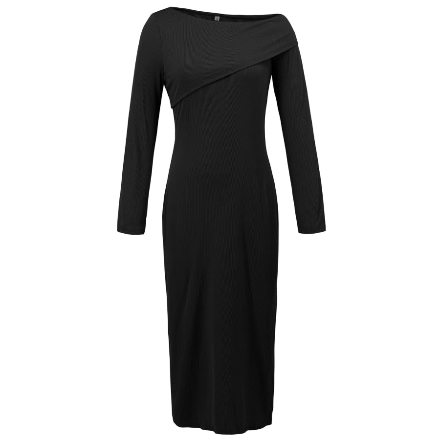Slit One Shoulder Long Sleeve Dress Apparel and Accessories