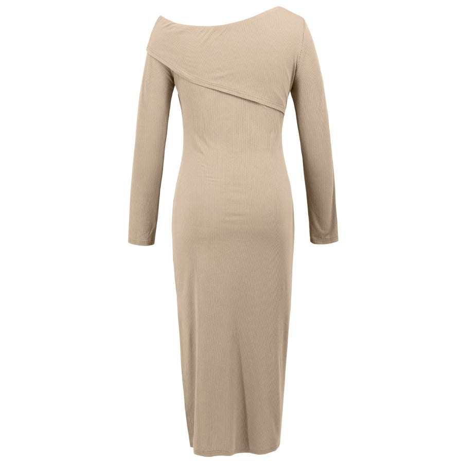 Slit One Shoulder Long Sleeve Dress Apparel and Accessories