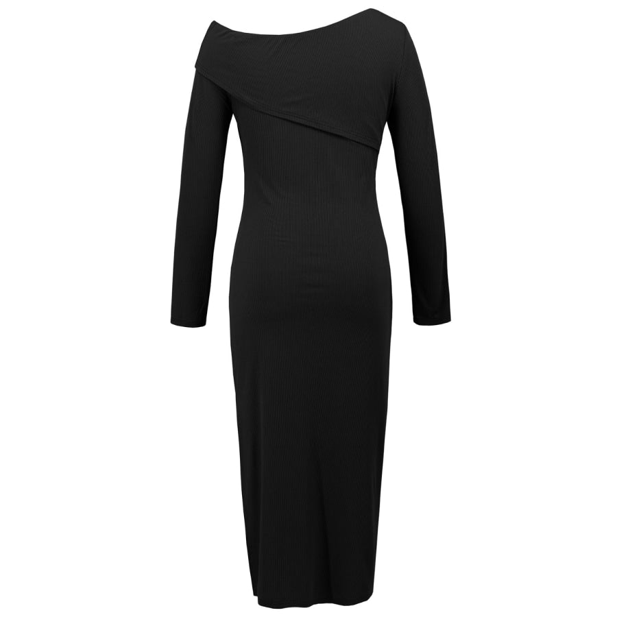 Slit One Shoulder Long Sleeve Dress Apparel and Accessories
