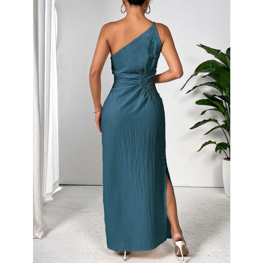 Slit One Shoulder Sleeveless Maxi Dress Apparel and Accessories