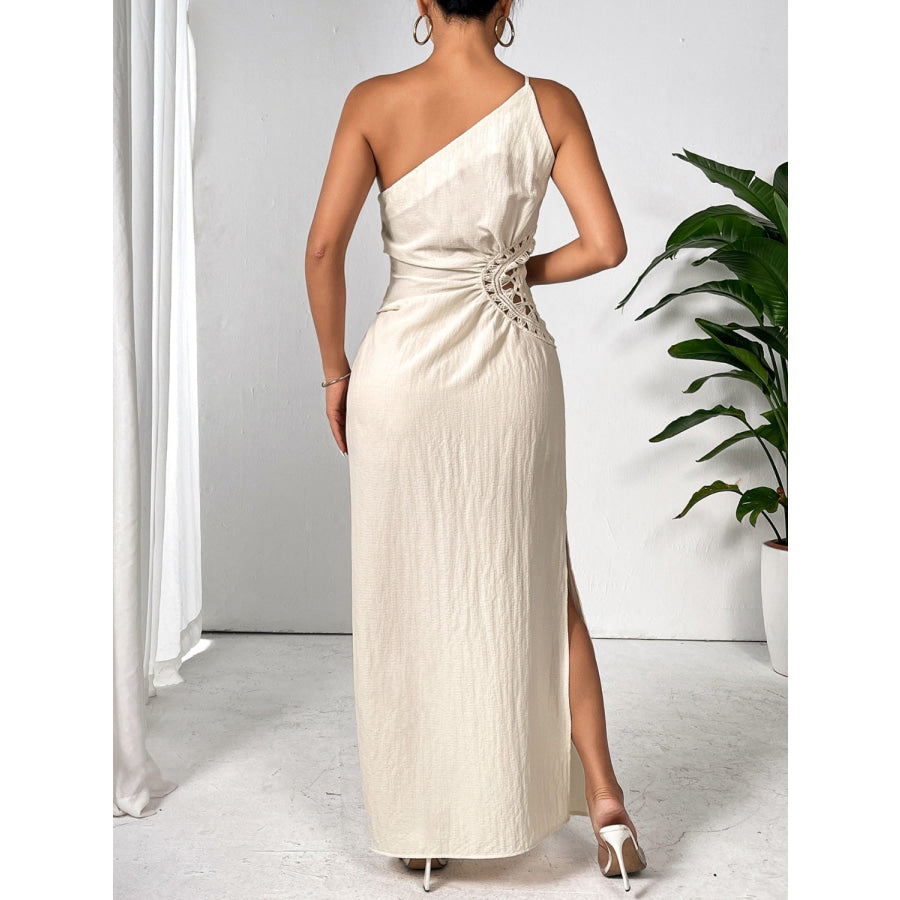 Slit One Shoulder Sleeveless Maxi Dress Apparel and Accessories