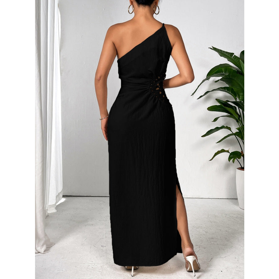 Slit One Shoulder Sleeveless Maxi Dress Apparel and Accessories