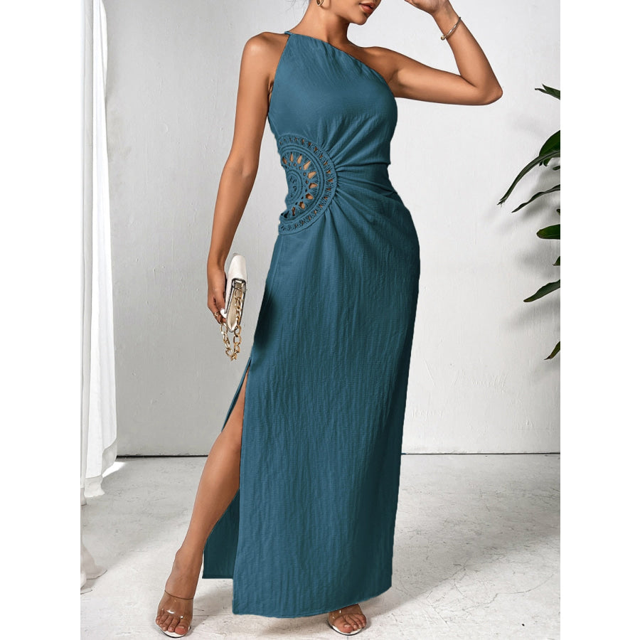 Slit One Shoulder Sleeveless Maxi Dress Apparel and Accessories