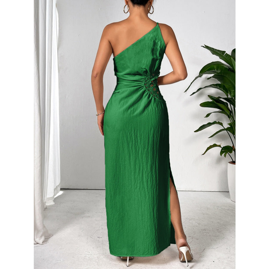 Slit One Shoulder Sleeveless Maxi Dress Apparel and Accessories